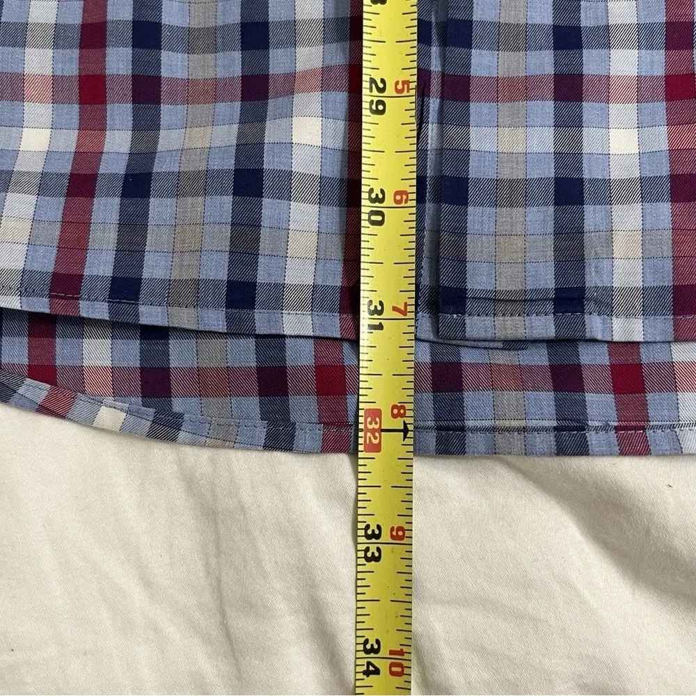 Peter Millar Classic Fit Blue Red Plaid Button Down Shirt Long Sleeve XL Cotton